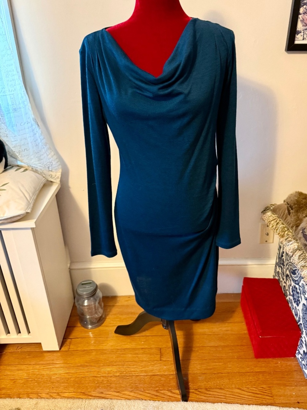 Banana Republic Long Sleeve Dress Teal Green Blue Size Med